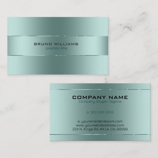 光沢のあるメタリックブルーグリーンのイメストライプージ 名刺 (正面/裏面)