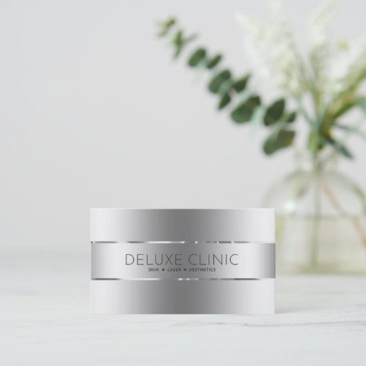 光沢のあるメタリック銀の背景 名刺 (スタンド正面)