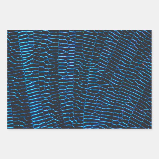 光沢のあるメタリック鮮やかブルーの幾何学的抽象芸術 ラッピングペーパーシート (正面3)