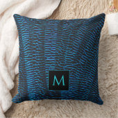 光沢のあるメタリック鮮やかブルー抽象芸術モノグラム クッション (ブランケット)
