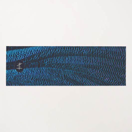 光沢のあるメタリック鮮やかブルー抽象芸術モノグラム ヨガマット (正面(横))