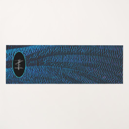 光沢のあるメタリック鮮やかブルー抽象芸術モノグラム ヨガマット (正面(横))