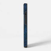 光沢のあるメタリック鮮やかブルー抽象芸術モノグラム iPhoneケース (左側面)