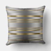 光沢のあるモダンシルバーと金ゴールドのパタストライプーン クッション (裏面)