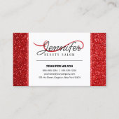 光沢のあるモダン赤いグリッターヘアスタイリスト美しいサロン 名刺 (正面)