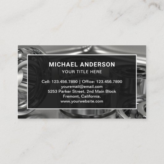 光沢のあるモダン鋼玉軸受のハードウェアストア 名刺 (裏面)