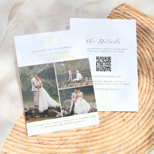 光沢のあるモノグラムQRコード3 Photo Collage 結婚's 箔招待状