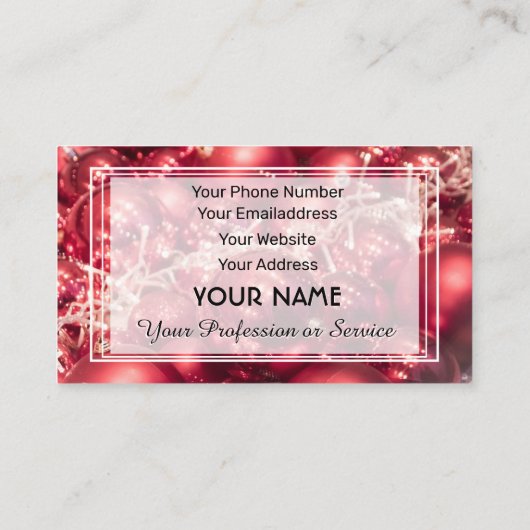 光沢のあるライト抽象芸術赤いクリスマスボール 名刺 (裏面)