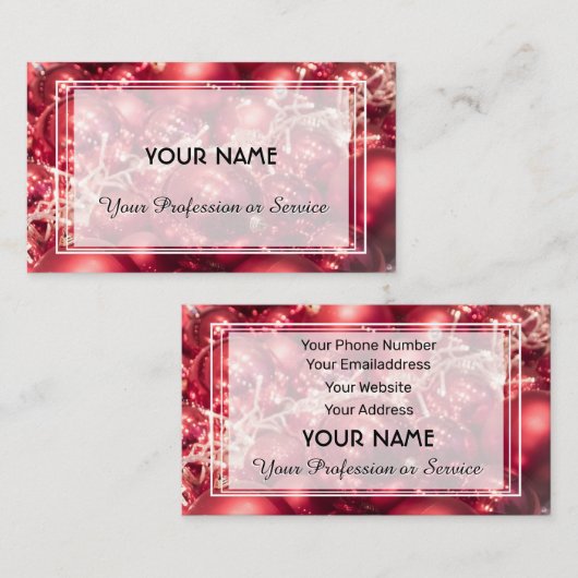 光沢のあるライト抽象芸術赤いクリスマスボール 名刺 (正面/裏面)