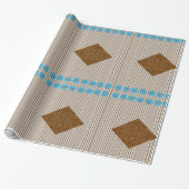 光沢のあるラッピング紙ストライプ茶色の花ブルーフラワー ラッピングペーパー (アンロールド)