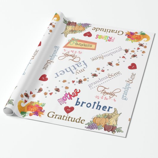 光沢のあるラッピング紙ハッピーサンクスギビング ラッピングペーパー (アンロールド)