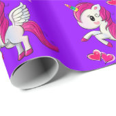 光沢のあるラッピング紙、ユニコーンブルーハート紫 ラッピングペーパー (ロールコーナー)