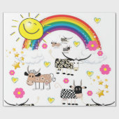 光沢のあるラッピング紙、レインボーブシズフラワーズスター ラッピングペーパー (フラット)