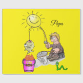 光沢のあるラッピング紙、漁師魚釣りイエロー ラッピングペーパー (フラット)