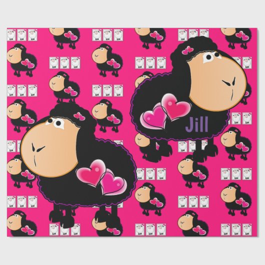 光沢のあるラッピング紙、羊ピンクハート ラッピングペーパー (フラット)
