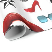 光沢のあるラッピング紙、赤い口紅リップヒール ラッピングペーパー (ロールコーナー)