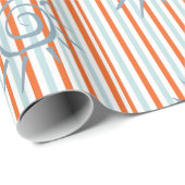 光沢のあるラッピング紙、青とオレンジのストライプ星 ラッピングペーパー (ロールコーナー)