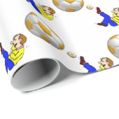 光沢のあるラッピング紙、黄色の白いサッカーボール ラッピングペーパー (ロールコーナー)