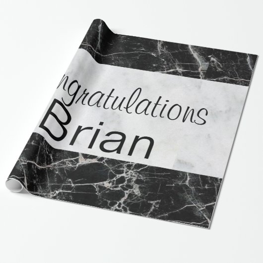光沢のあるラッピング紙、黒と白の大理石 ラッピングペーパー (アンロールド)