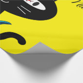 光沢のあるラッピング紙、黒猫の魚の骨イエロー ラッピングペーパー (角)