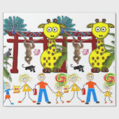 光沢のあるラッピング紙, Zoo Giraffe Monkey ラッピングペーパー (フラット)