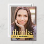 光沢のあるリボンの卒業サンキューカード ポストカード (正面/裏面)