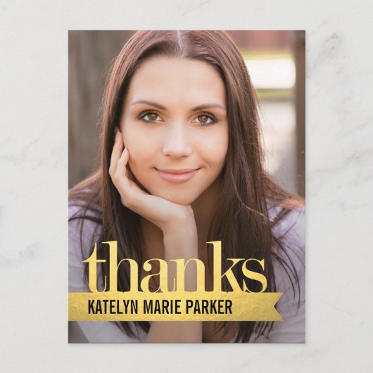 光沢のあるリボンの卒業サンキューカード ポストカード (正面)