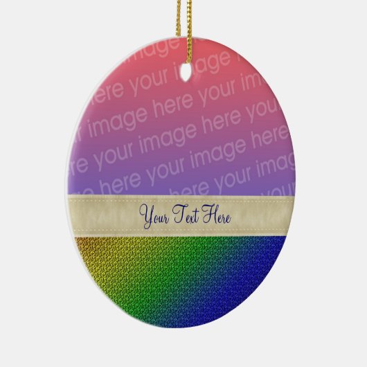 光沢のあるレインボーストライプズの写真オーナメント セラミックオーナメント (右)