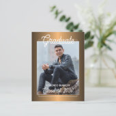 光沢のあるレッドカッパーの卒業発表 ポストカード (スタンド正面)