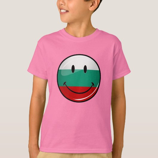 光沢のある丸い笑顔のブルガリア国旗 Tシャツ (正面)