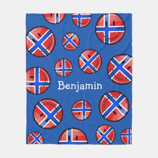 光沢のある丸い笑顔ノルウェーの旗 フリースブランケット (正面)