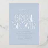 光沢のある何か青 |モダンフローラブライダルシャワー 箔招待状 (正面)