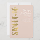 光沢のある偽の金箔ベージュのスイート16 シックスティーン パーティー 招待状 (正面)