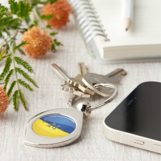 光沢のある円形のウクライナの旗 キーホルダー (側面)