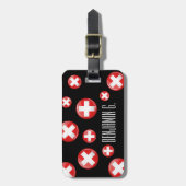 光沢のある円形のスイスの旗 ラゲッジタグ (正面縦)