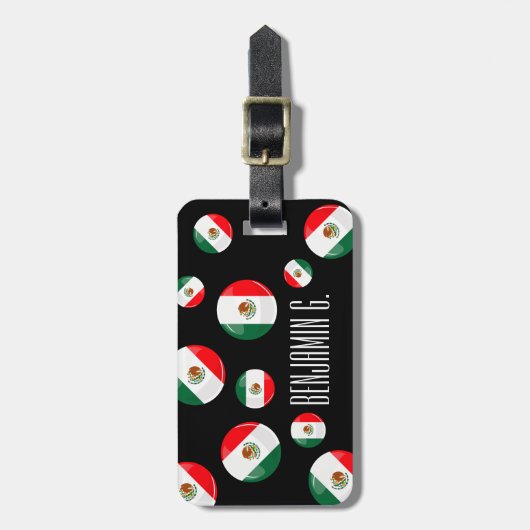 光沢のある円形のメキシコ旗 ラゲッジタグ (正面縦)