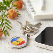 光沢のある円形のルーマニアの旗 キーホルダー (側面)