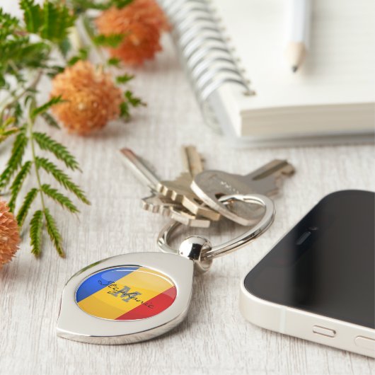 光沢のある円形のルーマニアの旗 キーホルダー (側面)