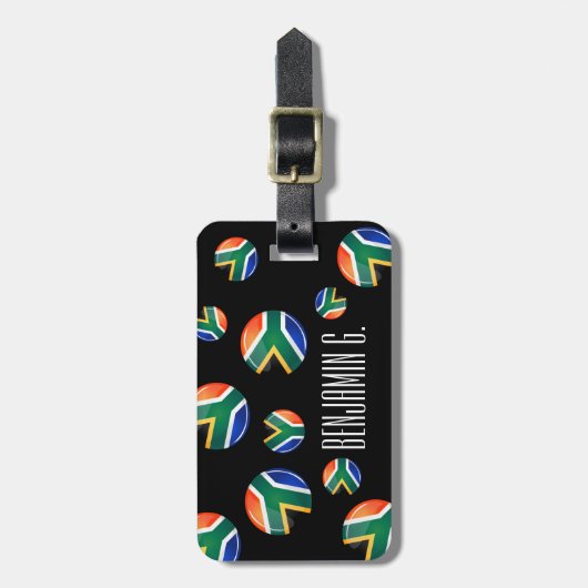 光沢のある円形の南アフリカの旗 ラゲッジタグ (正面縦)