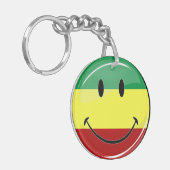 光沢のある円形の幸せなラスタの旗 キーホルダー (正面左)