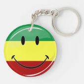光沢のある円形の幸せなラスタの旗 キーホルダー (裏面)
