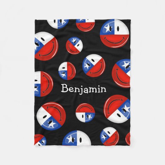 光沢のある円形の微笑のチリの旗 フリースブランケット (正面)