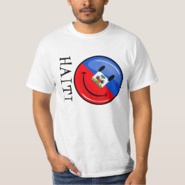 光沢のある円形の微笑のハイチの旗 Tシャツ