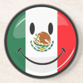 光沢のある円形の微笑のメキシコ旗 コースター (正面)