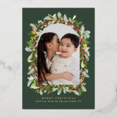 光沢のある冬のガーデングリーンアーチクリスマス1写真 箔シーズンカード (正面)