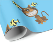 光沢のある包み紙青い猫魚 ラッピングペーパー (ロールコーナー)