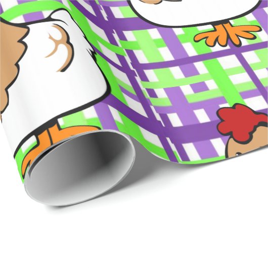 光沢のある包装紙チキンパープルイエロープレイド ラッピングペーパー (ロールコーナー)