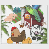 光沢のある包装紙、ニワトリ 鳥 牛 ラッピングペーパー (フラット)
