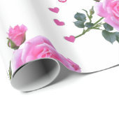 光沢のある包装紙、ピンクのバラの花の蝶 ラッピングペーパー (ロールコーナー)