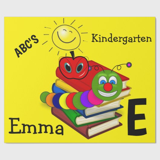 光沢のある包装紙、ブックワームのブックビーイエロー ラッピングペーパー (フラット)